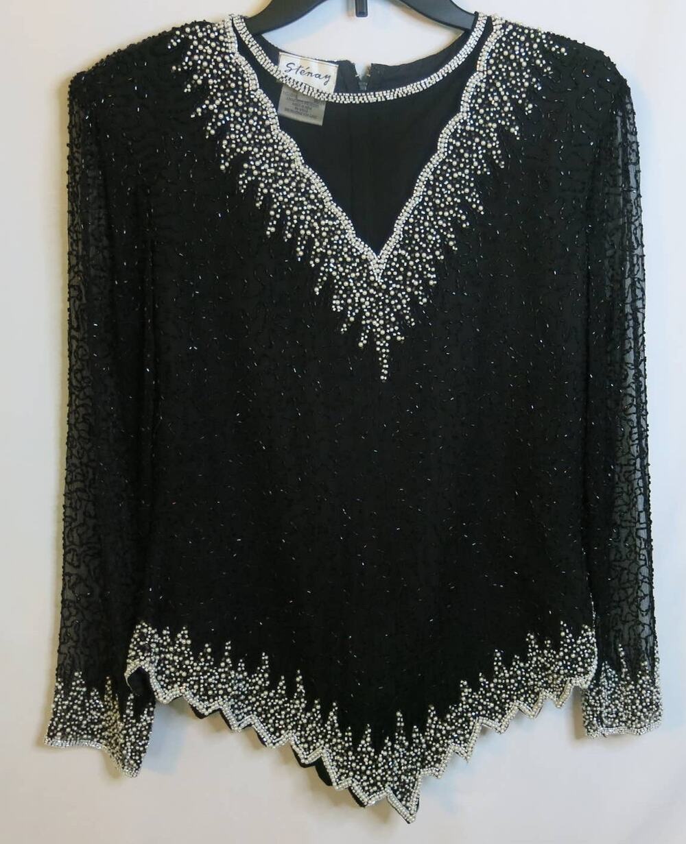 VINTAGE STENAY Beaded Formal Silk Top Size M Evening Wear Glam Cocktail Party